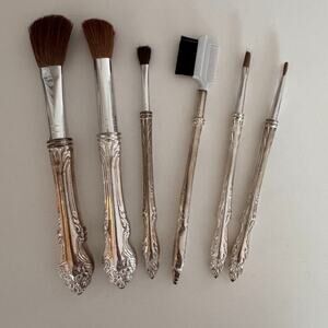 Vintage Style Makeup Brushes with Silver Ornate Handles Set of 6